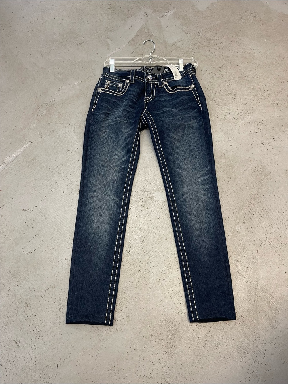 Miss Me Dark Wash Skinny Jeans with Contrast Stitching